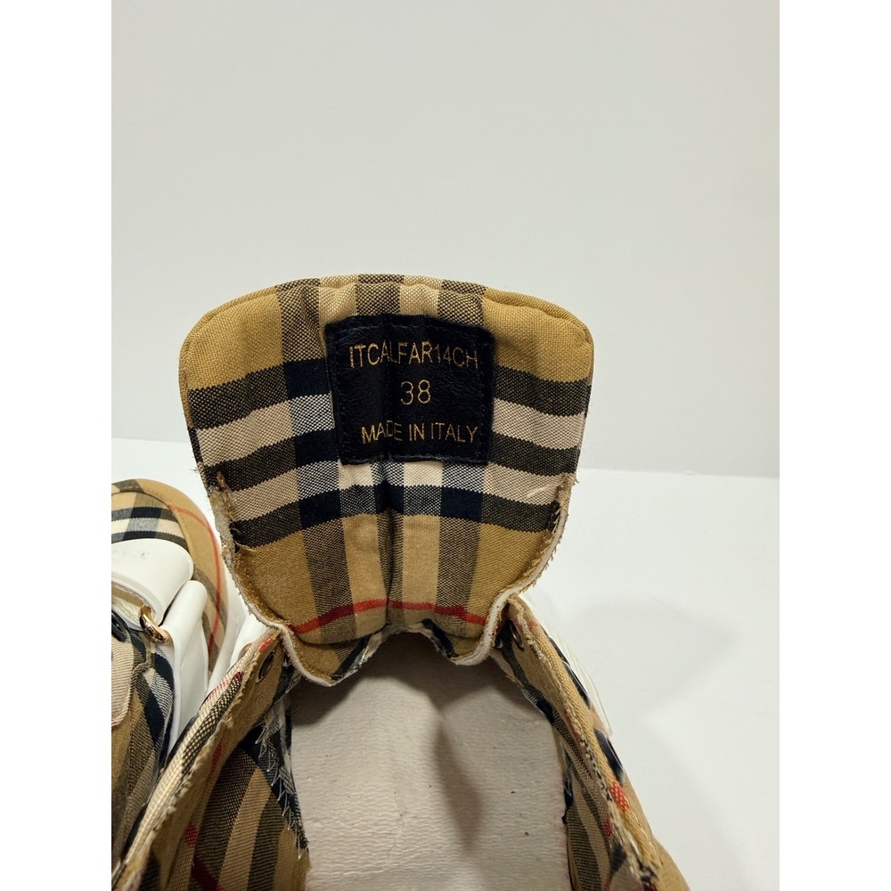 Burberry Ramsey Sneakers Womens 38 Beige Vintage Check Leather Platform - Picture 7 of 14
